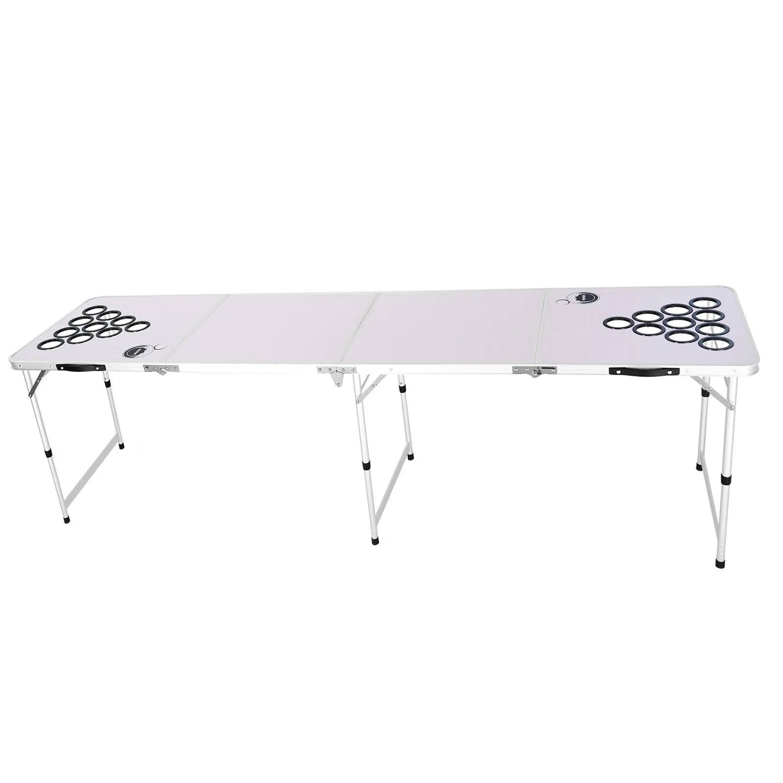 8 Foot Portable Beer Pong Table – Folding Tailgate Table with Cup Holes, Dry Erase Markers & Carrying Handles – White