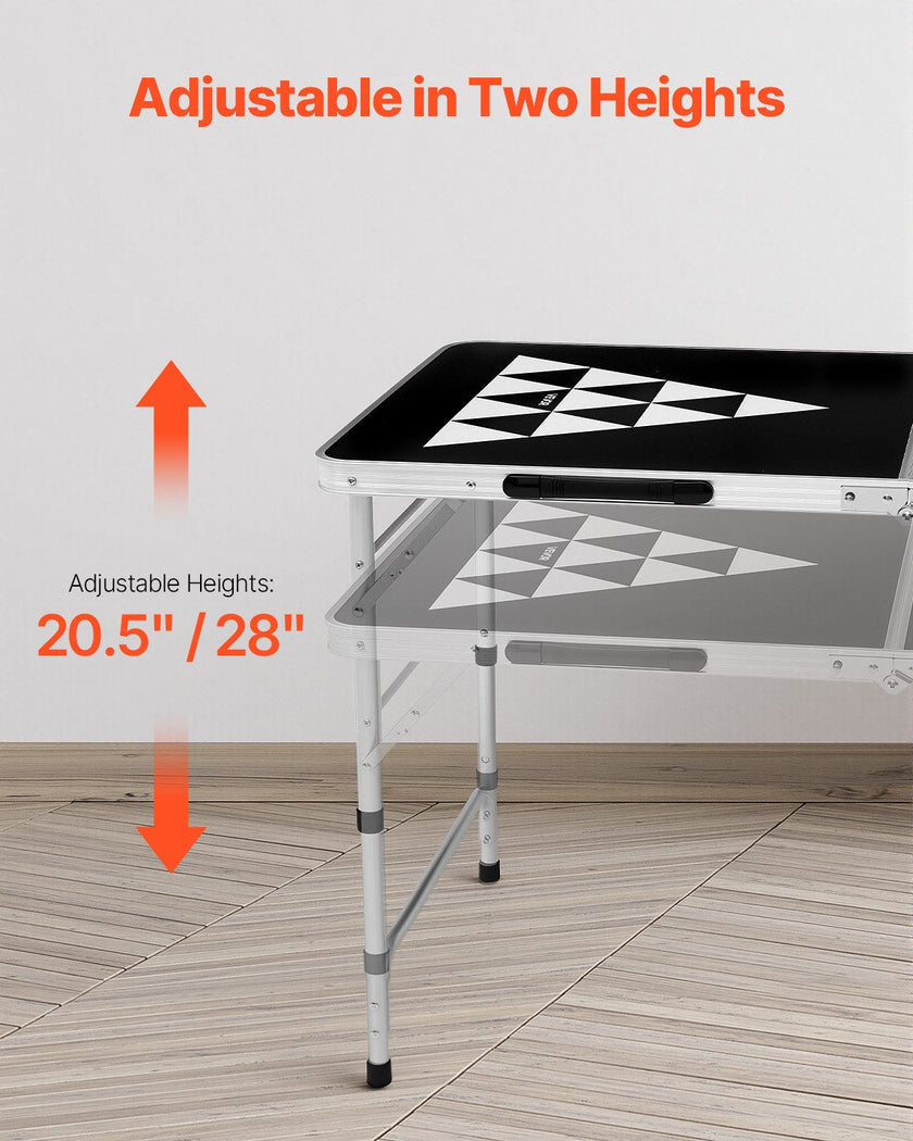 8 Foot Portable Beer Pong Table – Foldable Tailgate Table with Carrying Handles, 6 Pong Balls & Adjustable Height – Black