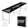 8 Foot Portable Beer Pong Table – Foldable Tailgate Table with Carrying Handles, 6 Pong Balls & Adjustable Height – Black