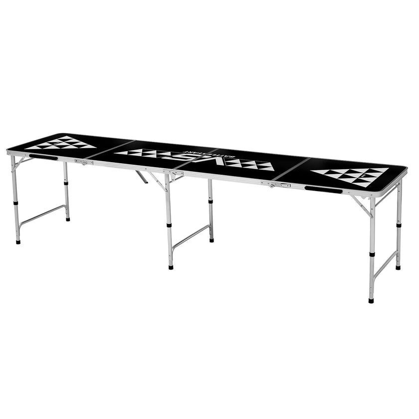 8 Foot Portable Beer Pong Table – Foldable Tailgate Table with Carrying Handles, 6 Pong Balls & Adjustable Height – Black