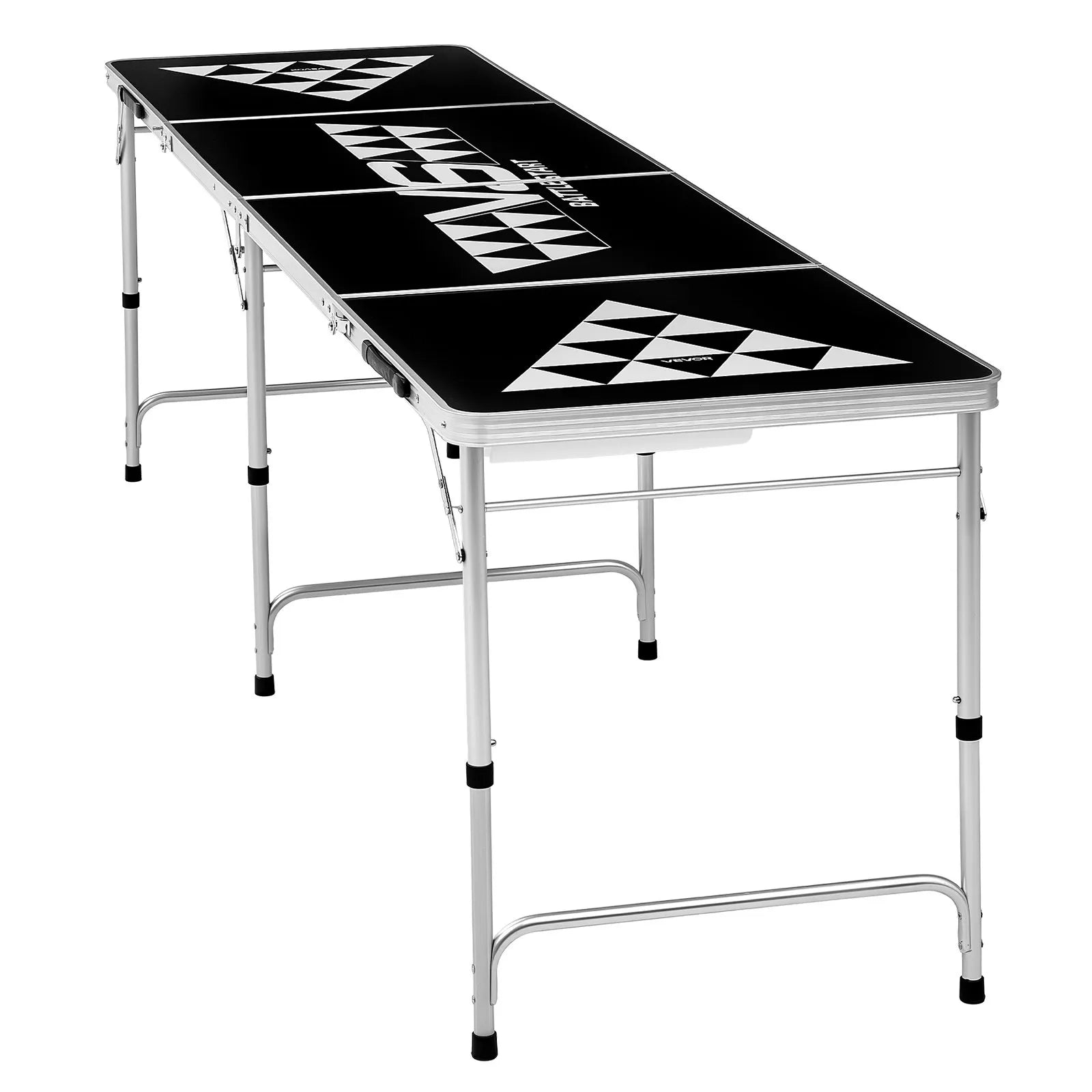 8 Foot Portable Beer Pong Table – Foldable Tailgate Table with Carrying Handles, 6 Pong Balls & Adjustable Height – Black