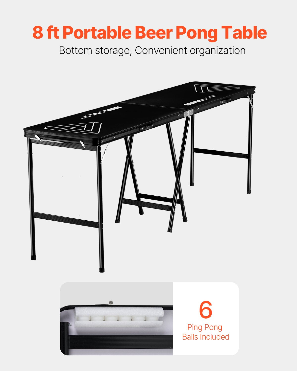 VEVOR 8' Portable Beer Pong Tailgate Table Party Drinking Game Carrying Handle