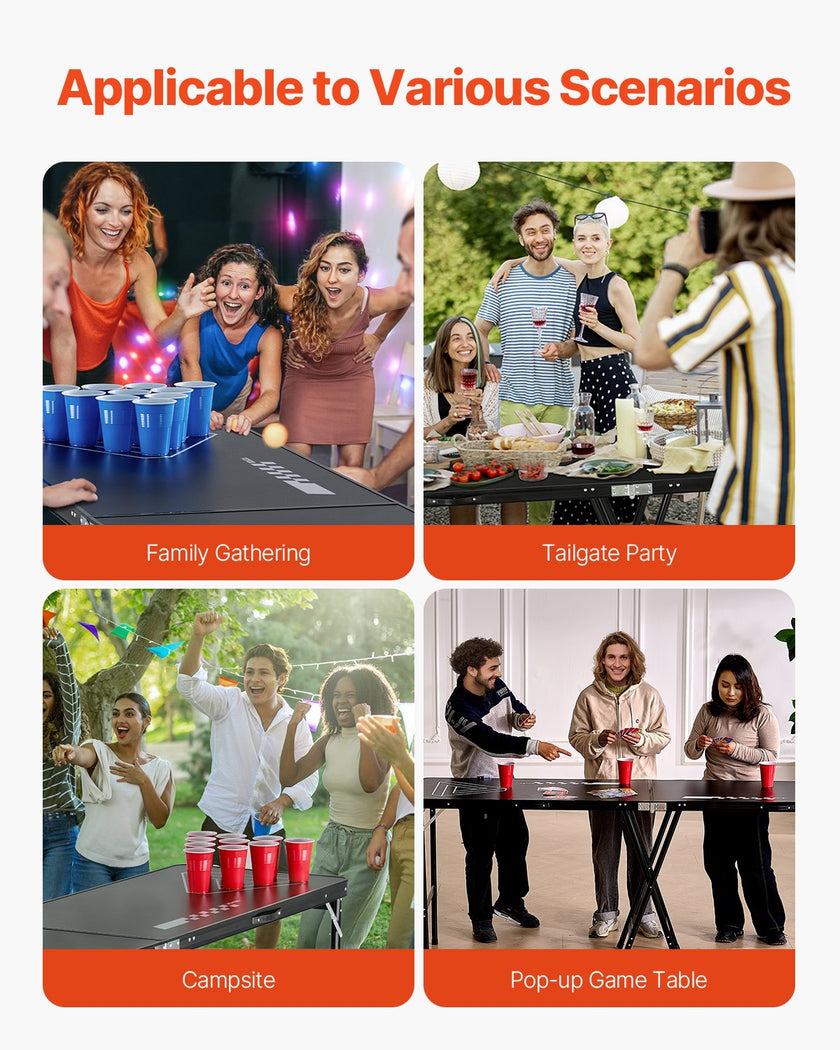 VEVOR 8' Portable Beer Pong Tailgate Table Party Drinking Game Carrying Handle
