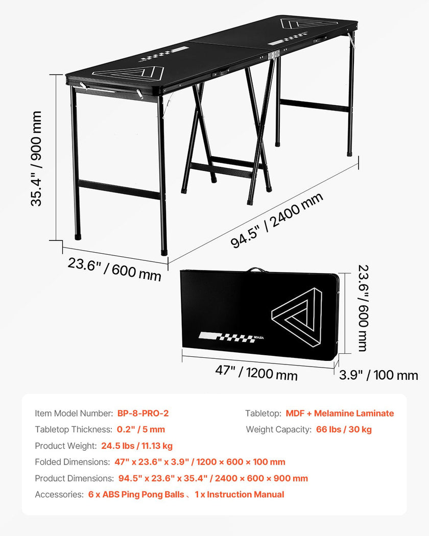 VEVOR 8' Portable Beer Pong Tailgate Table Party Drinking Game Carrying Handle