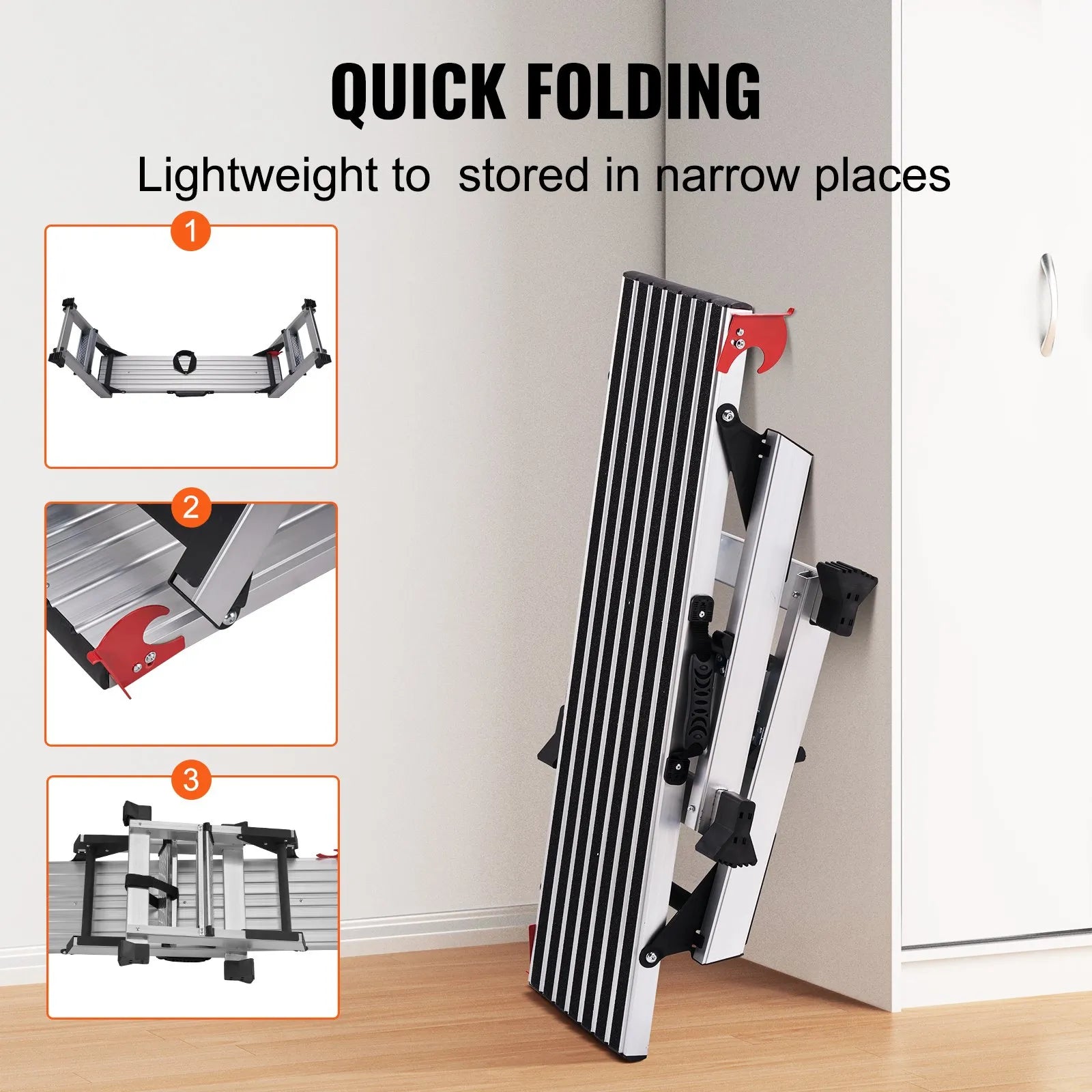 VEVOR Folding Work Platform, 660 lbs Load Capacity, Aluminum Drywall Stool Ladder, Heavy Duty Work Bench w/ Non-Slip Feet, Ideal for Washing Vehicles, Cleaning, Painting, Decorating