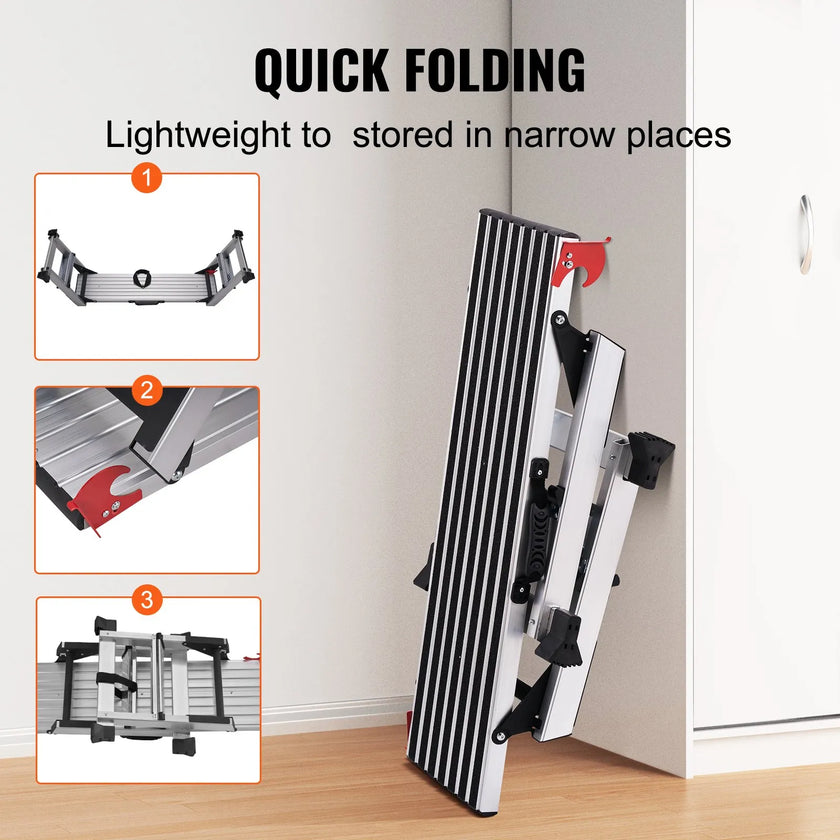 VEVOR Folding Work Platform, 660 lbs Load Capacity, Aluminum Drywall Stool Ladder, Heavy Duty Work Bench w/ Non-Slip Feet, Ideal for Washing Vehicles, Cleaning, Painting, Decorating