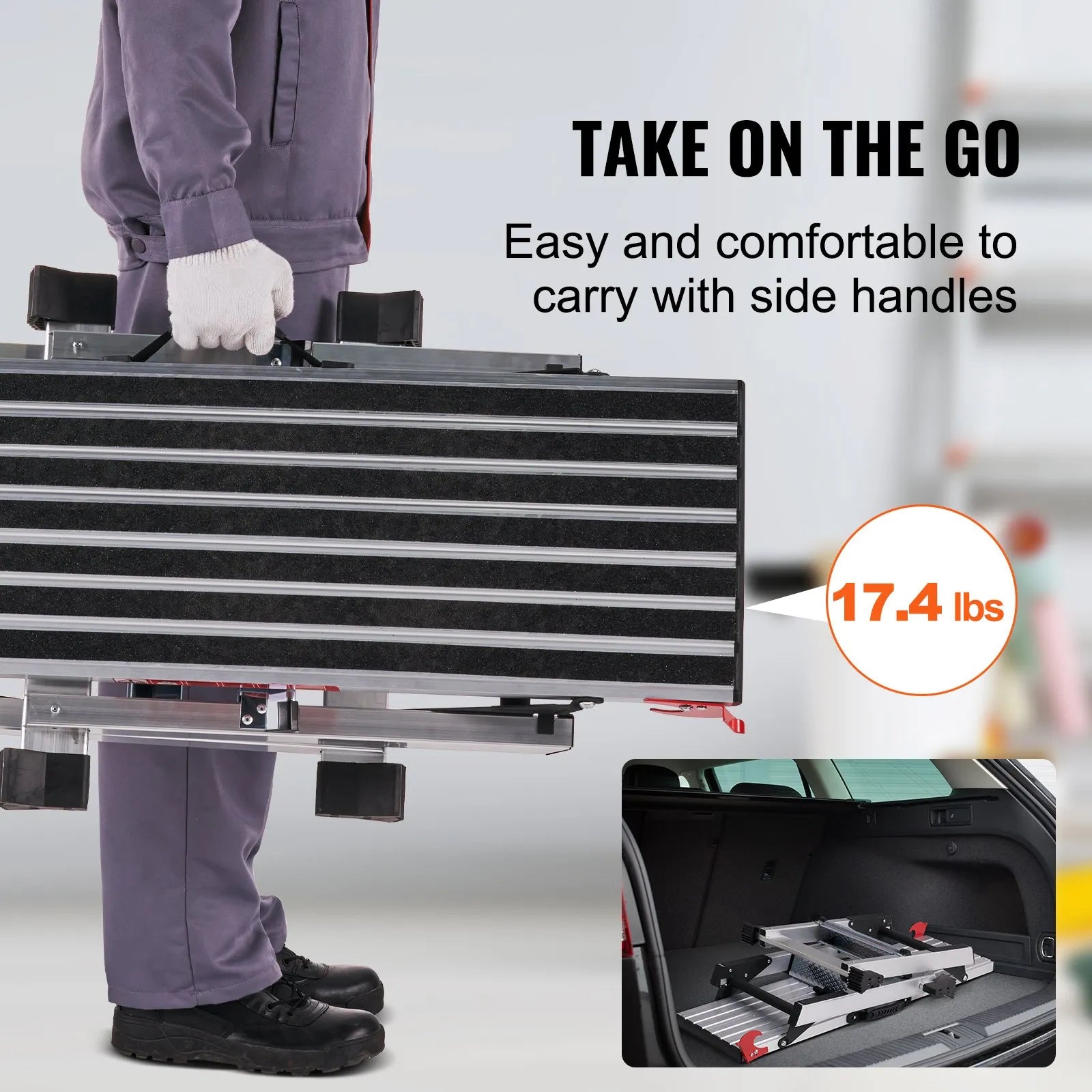 VEVOR Folding Work Platform, 660 lbs Load Capacity, Aluminum Drywall Stool Ladder, Heavy Duty Work Bench w/ Non-Slip Feet, Ideal for Washing Vehicles, Cleaning, Painting, Decorating