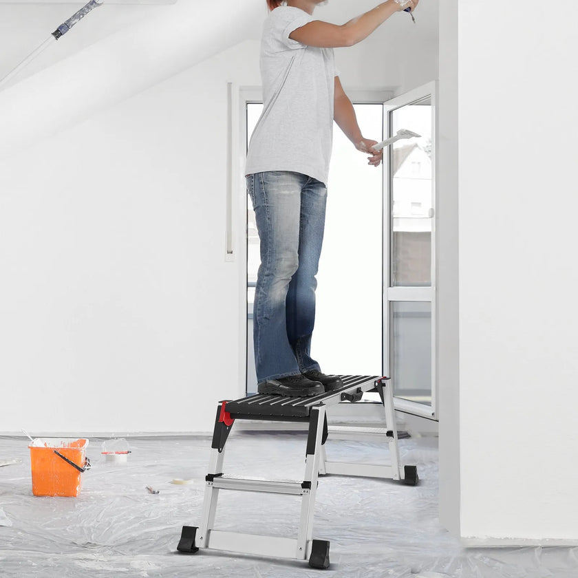 VEVOR Folding Work Platform, 660 lbs Load Capacity, Aluminum Drywall Stool Ladder, Heavy Duty Work Bench w/ Non-Slip Feet, Ideal for Washing Vehicles, Cleaning, Painting, Decorating