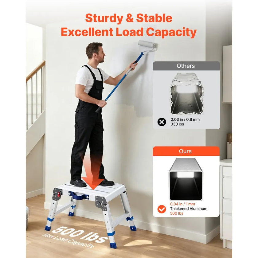 Folding Work Platform – Adjustable Height Aluminum Step Stool & Portable Work Bench, 500 lb Capacity