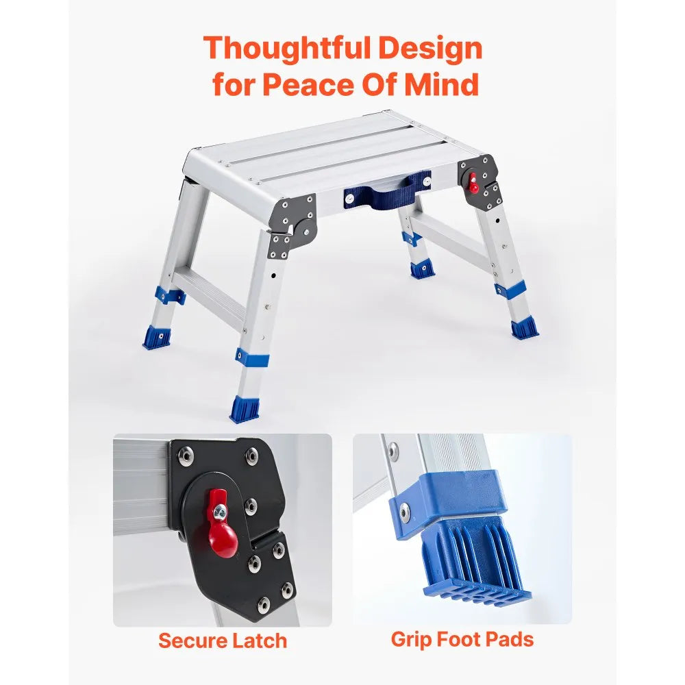 Folding Work Platform – Adjustable Height Aluminum Step Stool & Portable Work Bench, 500 lb Capacity
