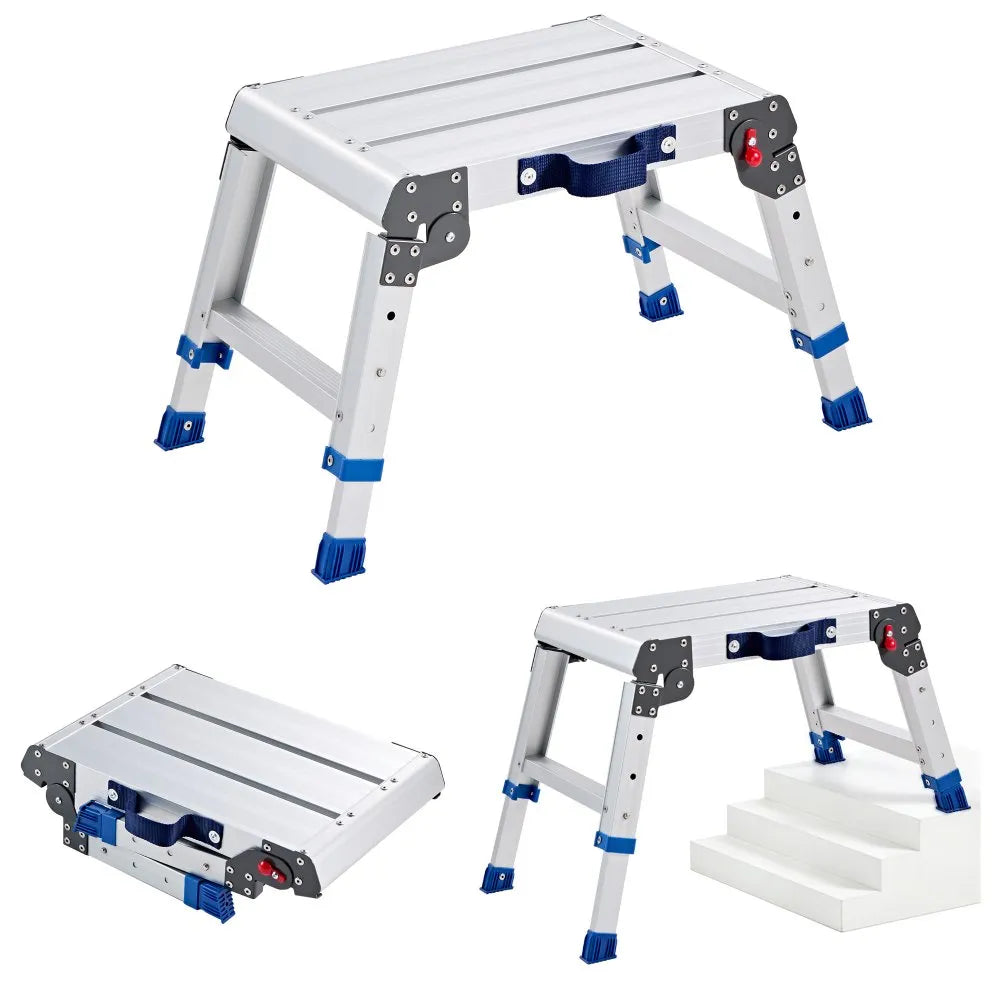 Folding Work Platform – Adjustable Height Aluminum Step Stool & Portable Work Bench, 500 lb Capacity