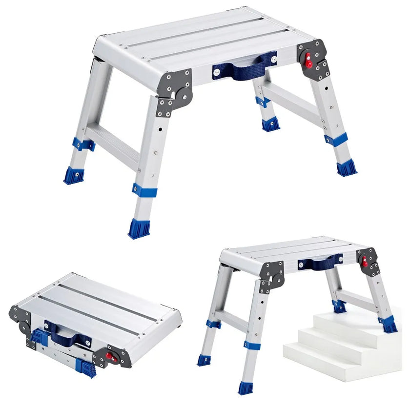 Folding Work Platform – Adjustable Height Aluminum Step Stool & Portable Work Bench, 500 lb Capacity