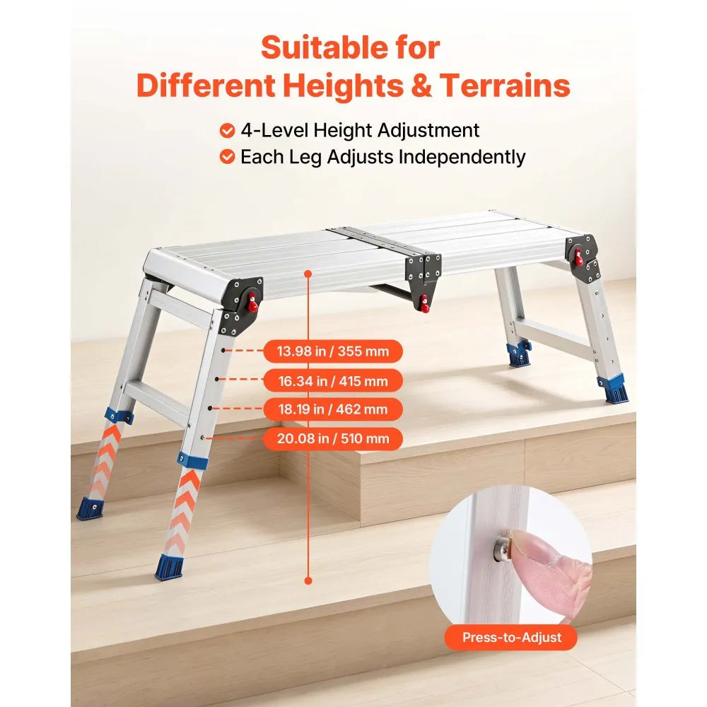 Folding Work Platform – Adjustable Height Aluminum Step Stool & Portable Work Bench, 500 lb Capacity