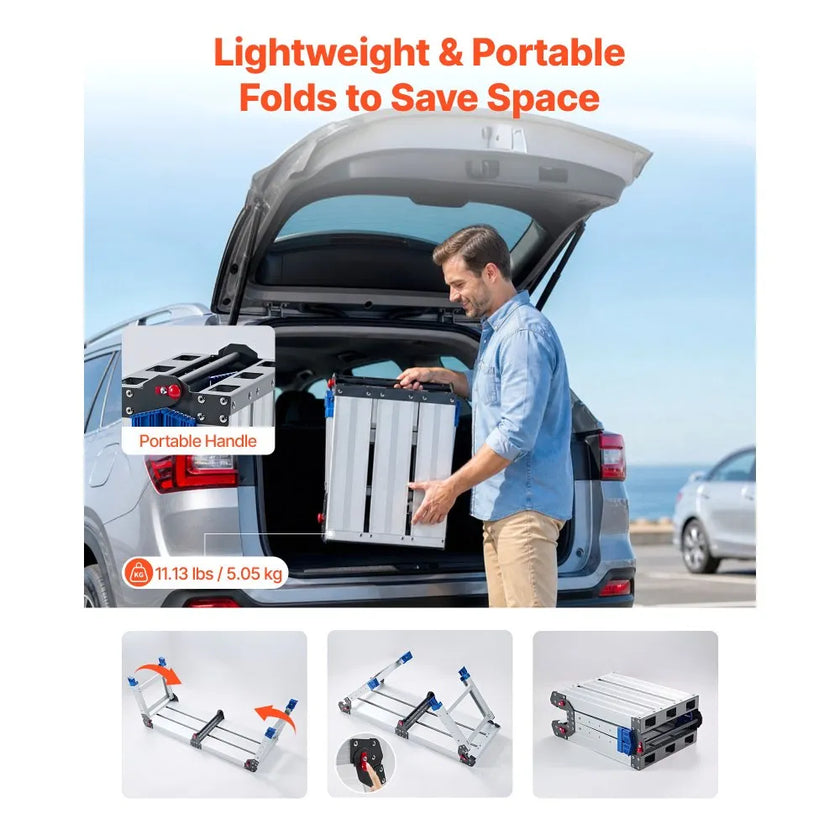 Folding Work Platform – Adjustable Height Aluminum Step Stool & Portable Work Bench, 500 lb Capacity