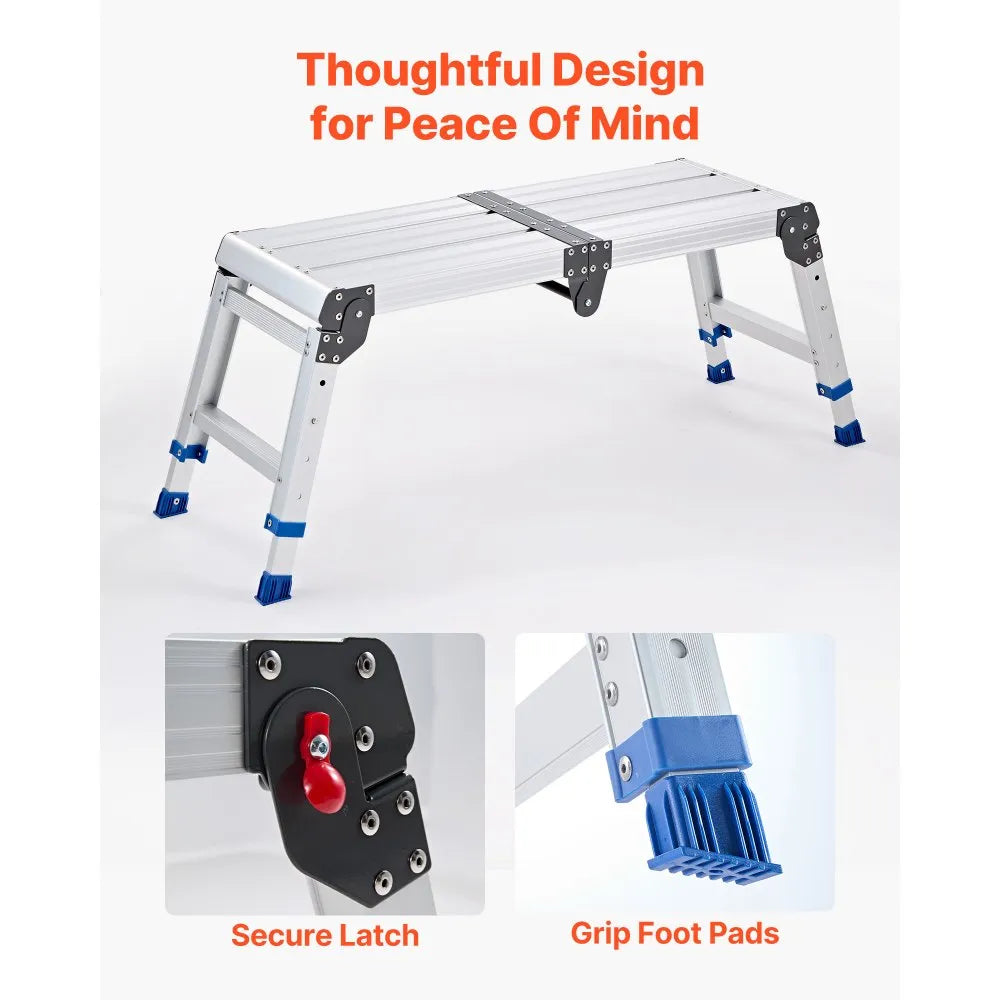 Folding Work Platform – Adjustable Height Aluminum Step Stool & Portable Work Bench, 500 lb Capacity