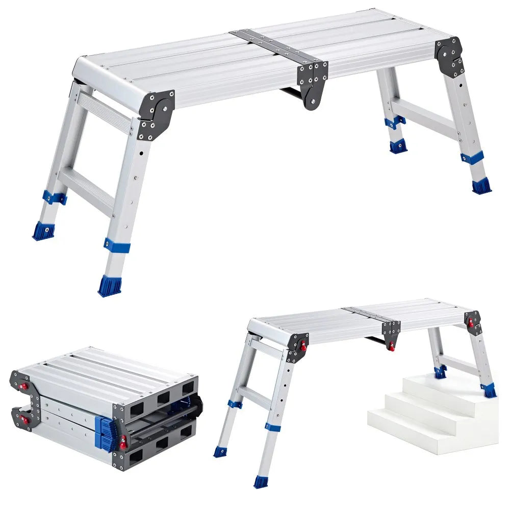 Folding Work Platform – Adjustable Height Aluminum Step Stool & Portable Work Bench, 500 lb Capacity