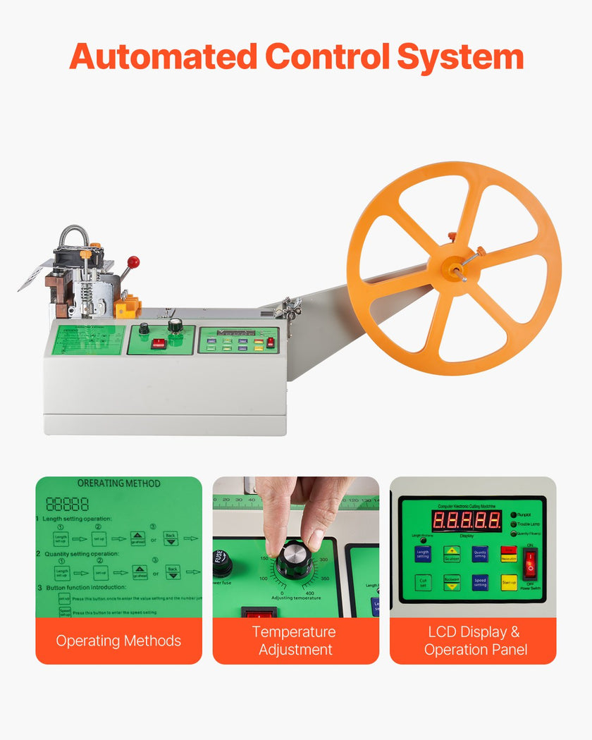 VEVOR Automatic Webbing Cutting Machine Hot and Cold Ribbon Shoelaces Cutter