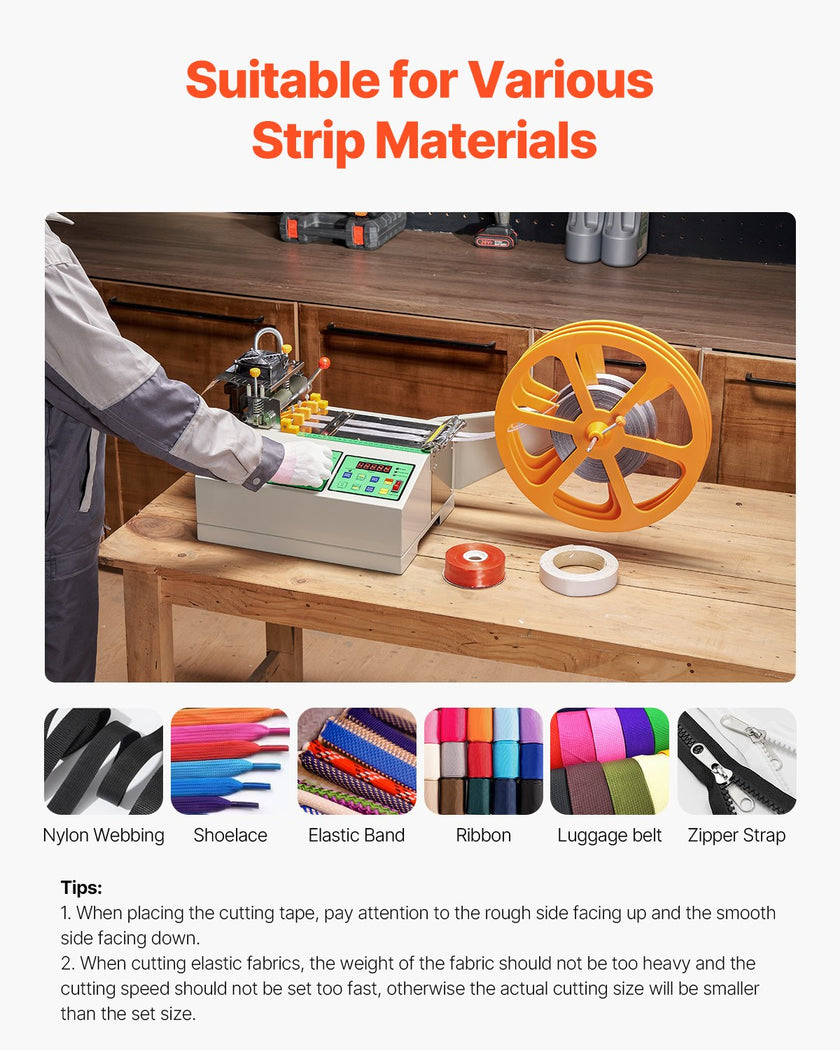 VEVOR Automatic Webbing Cutting Machine Hot and Cold Ribbon Shoelaces Cutter