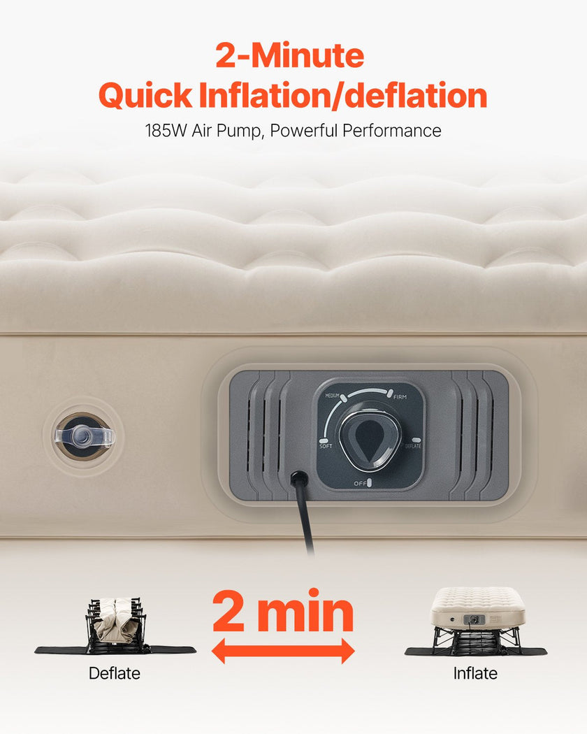 VEVOR Air Mattress with Frame & Built-in Pump 1 Person Inflatable Mattress 300lb