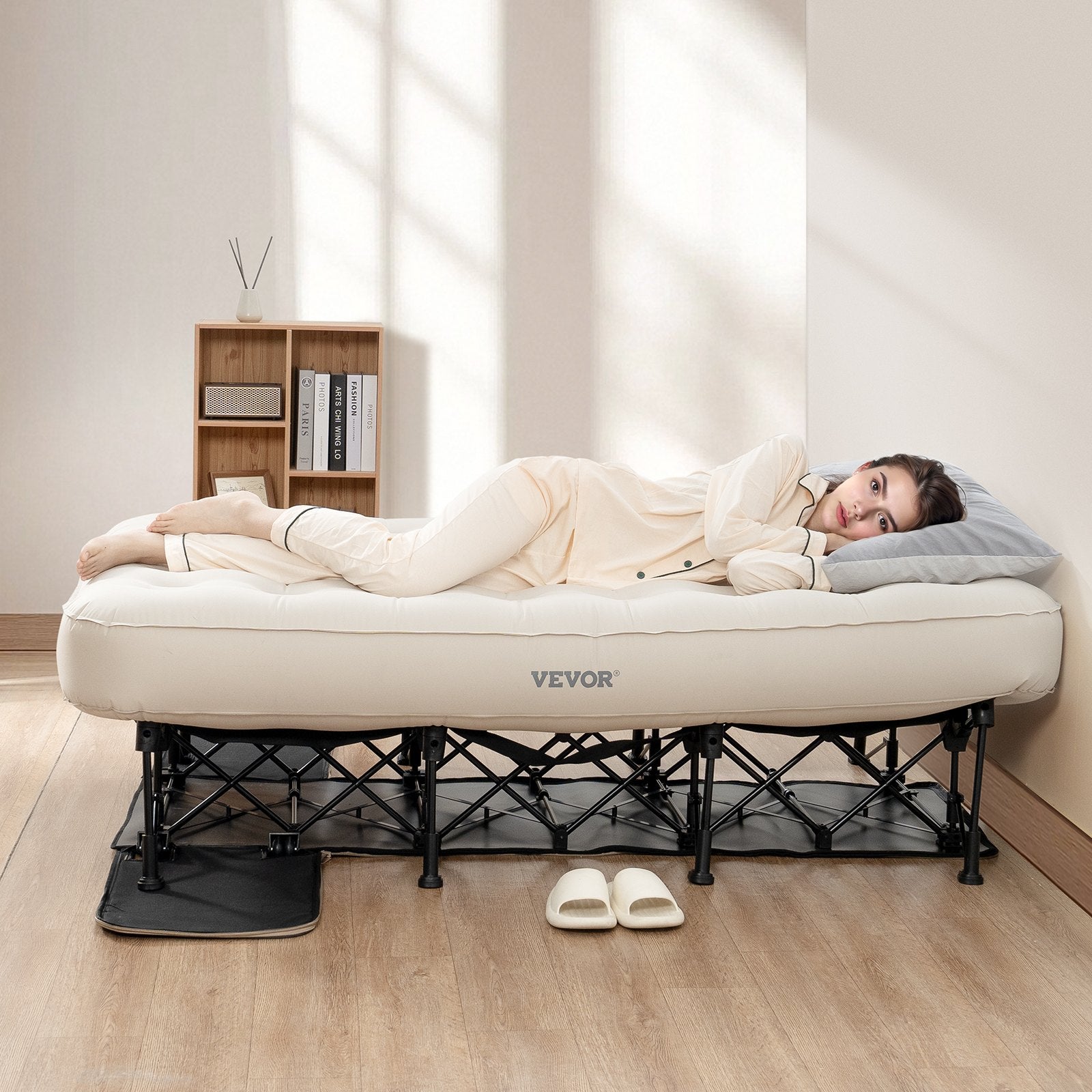 VEVOR Air Mattress with Frame & Built-in Pump 1 Person Inflatable Mattress 300lb