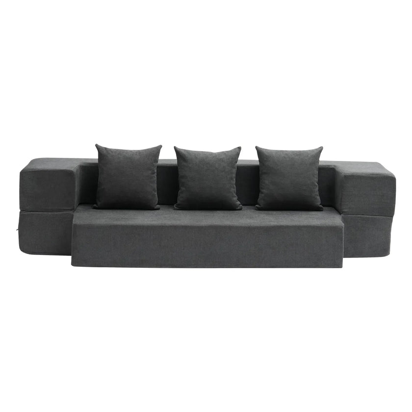 VEVOR Folding Sofa Bed 3-in-1 Foldable Couch Bed with 3 Pillows Dark Grey Twin