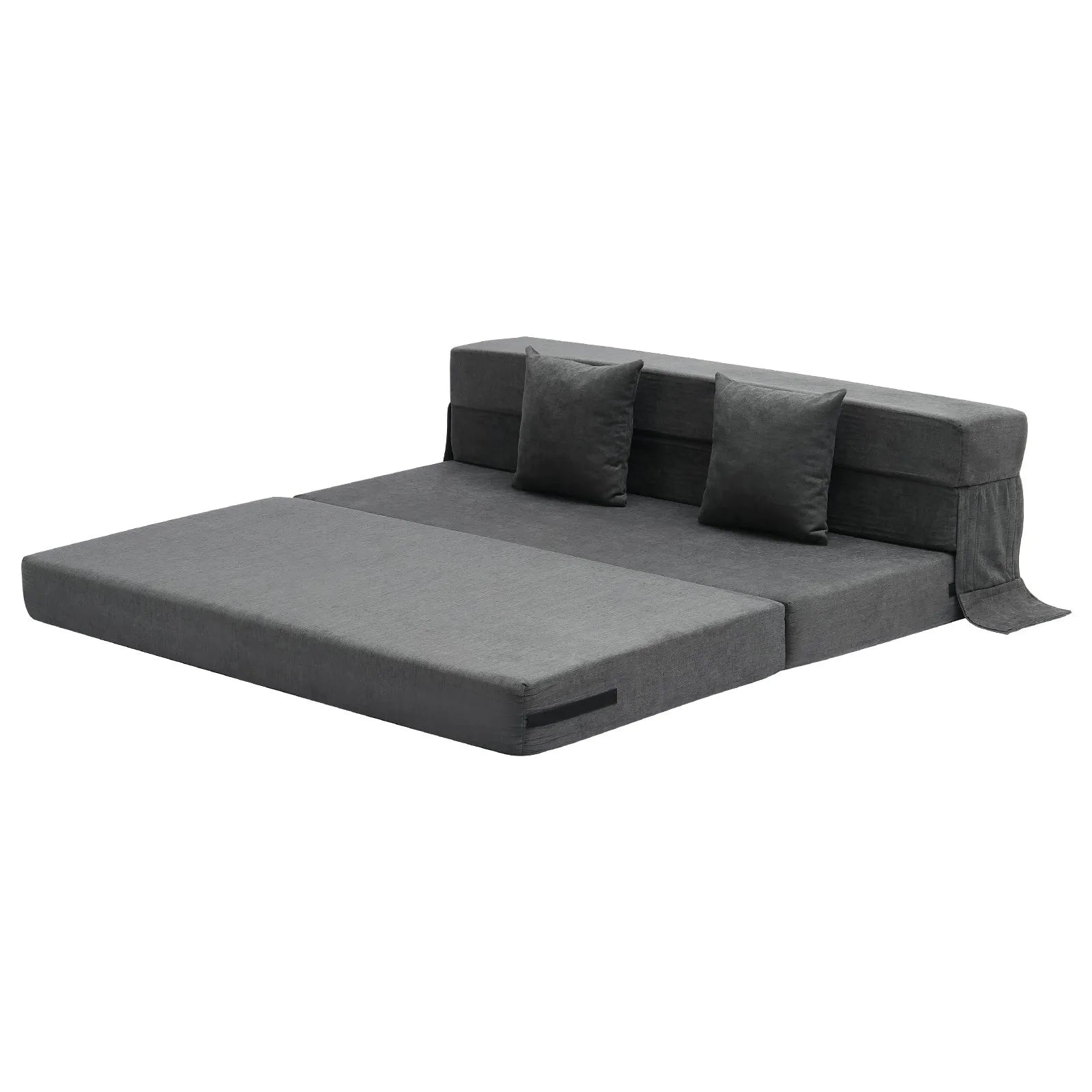 VEVOR Folding Sofa Bed 3-in-1 Foldable Couch Bed with 2 Pillows Dark Grey Queen
