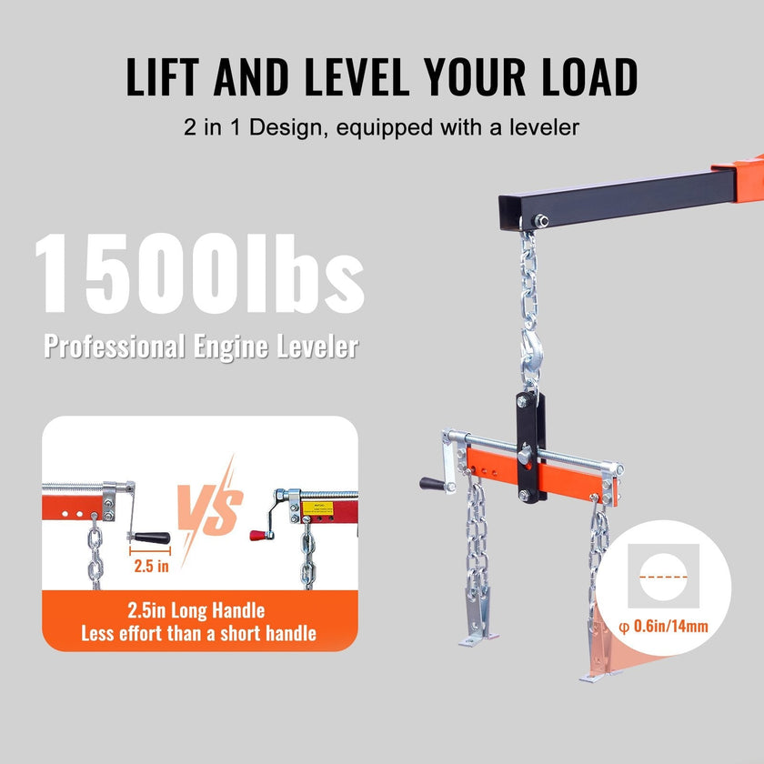 VEVOR Hydraulic Engine Hoist with Lever, 2 Ton/4400 LBS Heavy-duty Cherry Picker Shop Crane, Foldable Engine Crane and Engine Hoist leveler for Auto Repair, Motors, Weights Lifting, Loading
