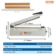 VEVOR Impulse Sealer 12 inch, Manual Heat Sealing Machine with Adjustable Heating Mode, Aluminum Shrink Wrap Bag Sealers for Plastic Mylar PE PP Bags, Portable Poly Bag Sealer with Extra Replace Kit