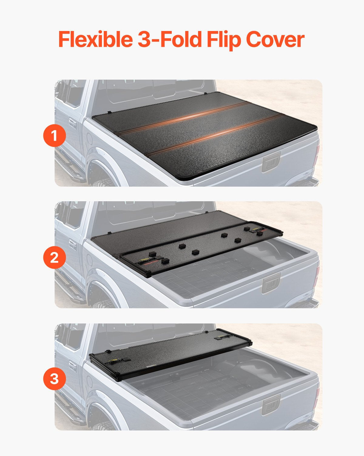 VEVOR Tri-Fold Truck Bed Tonneau Cover, Compatible with 1999-2024 Ford F-250 F-350 Super Duty, Styleside 6.75' (81