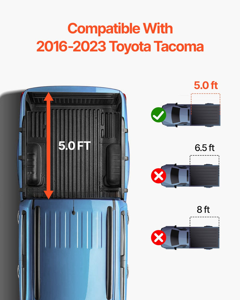 VEVOR Tri-Fold Truck Bed Tonneau Cover, Compatible with 2016-2023 Toyota Tacoma, 5' (60.5