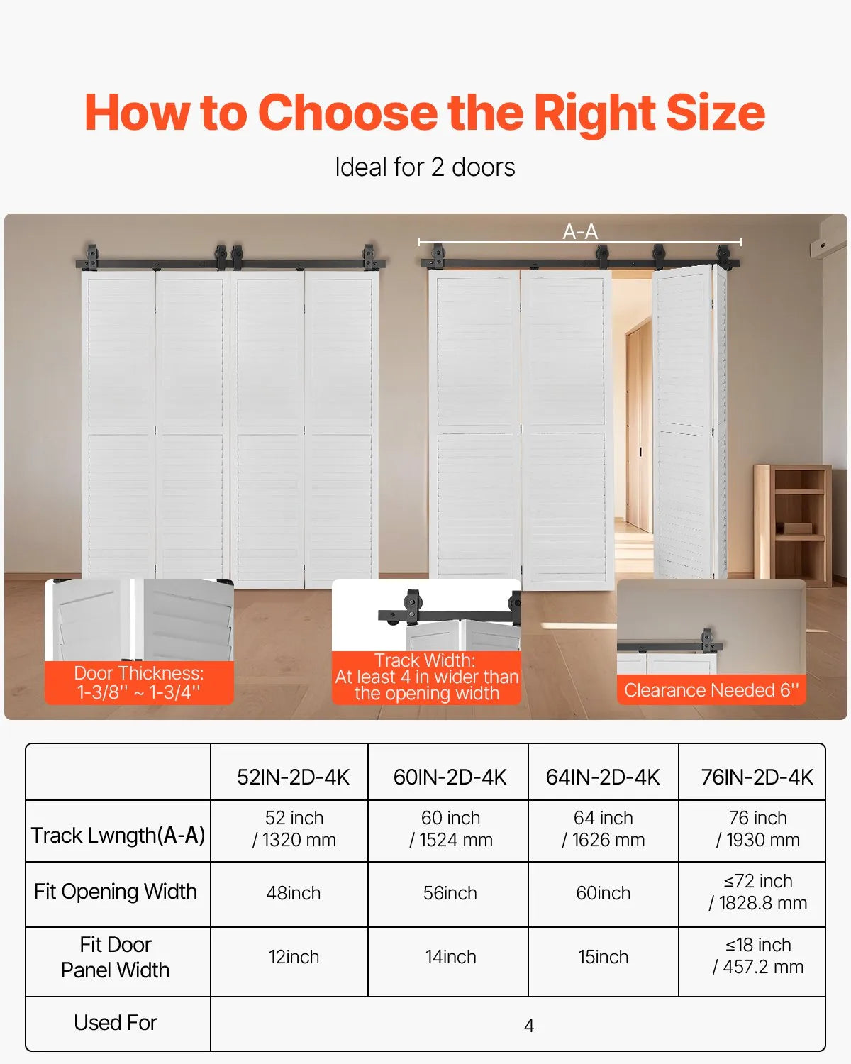 VEVOR Bi-Folding Sliding Barn Door Hardware Track Kit 64
