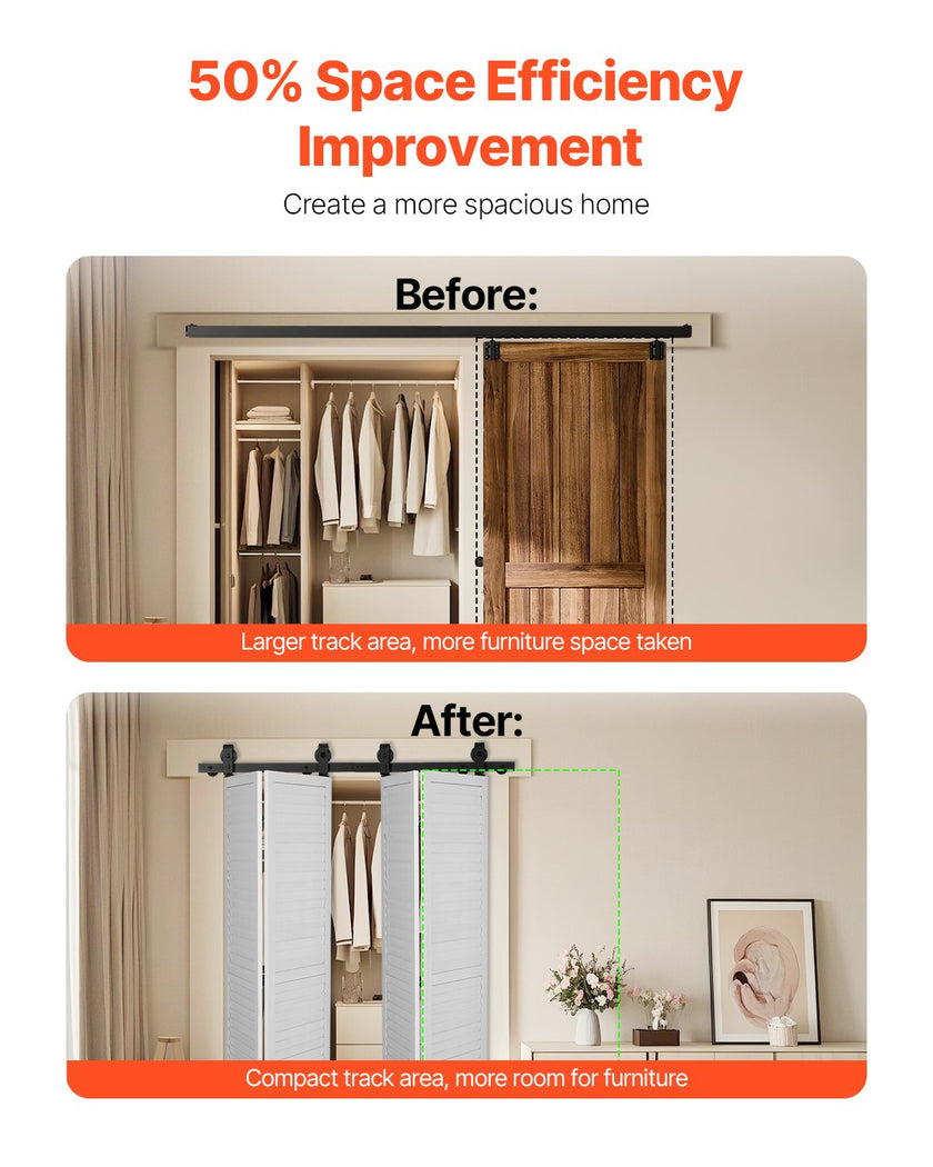 VEVOR Bi-Folding Sliding Barn Door Hardware Track Kit 52