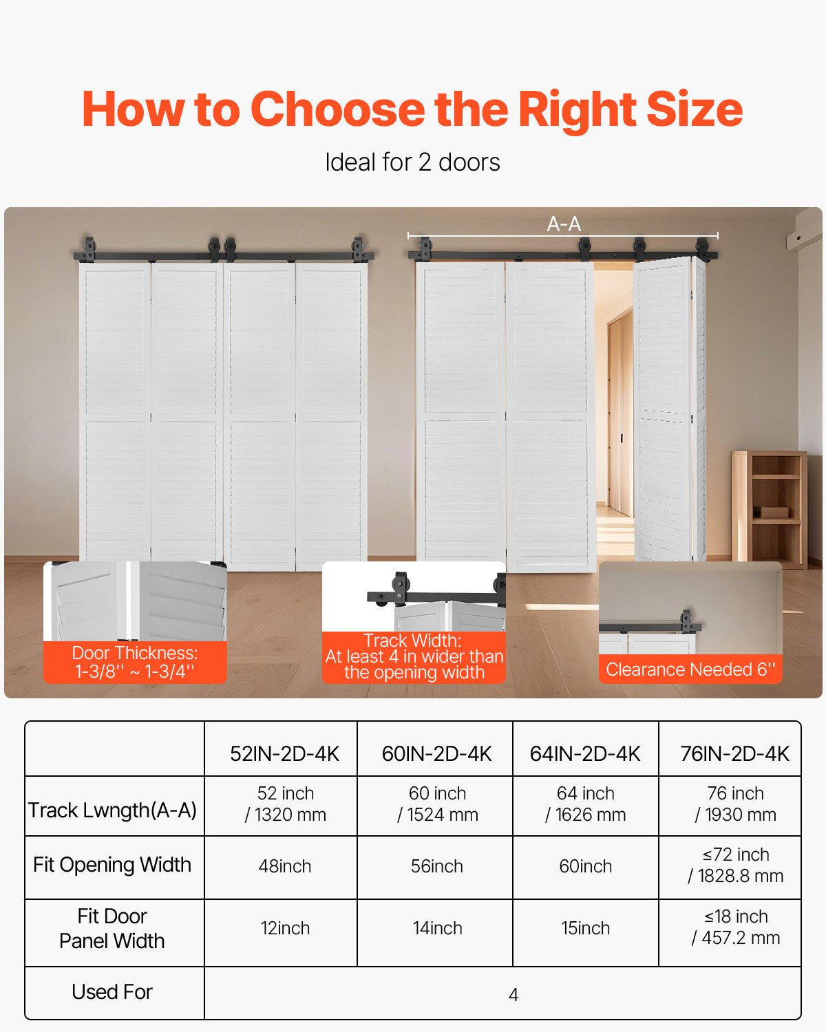VEVOR Bi-Folding Sliding Barn Door Hardware Track Kit 52