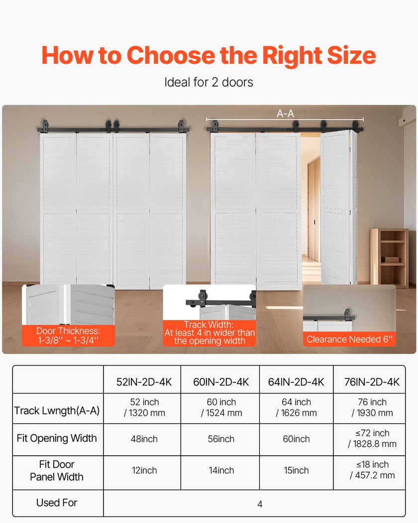 VEVOR Bi-Folding Sliding Barn Door Hardware Track Kit 52