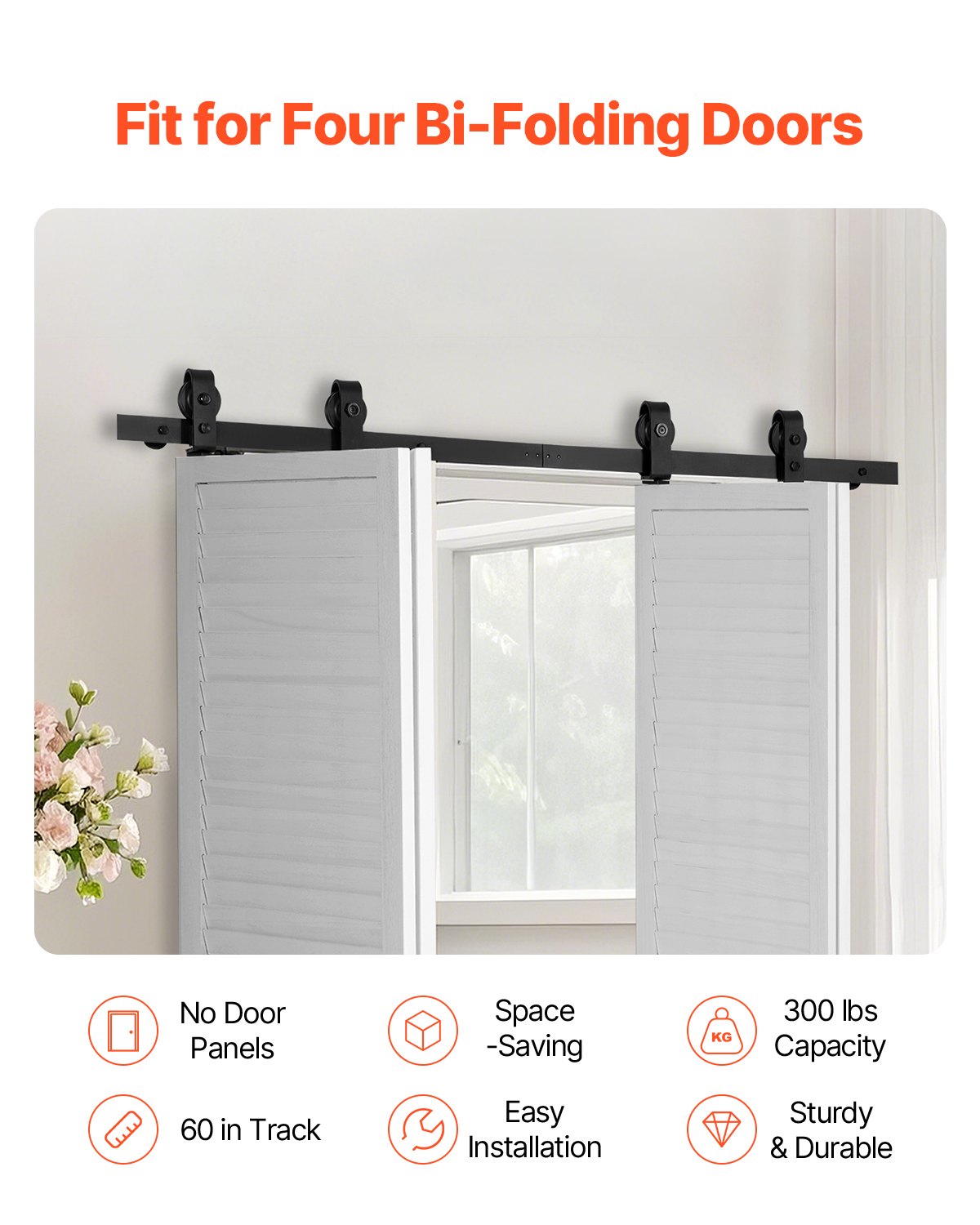 VEVOR Bi-Folding Sliding Barn Door Hardware Track Kit 60