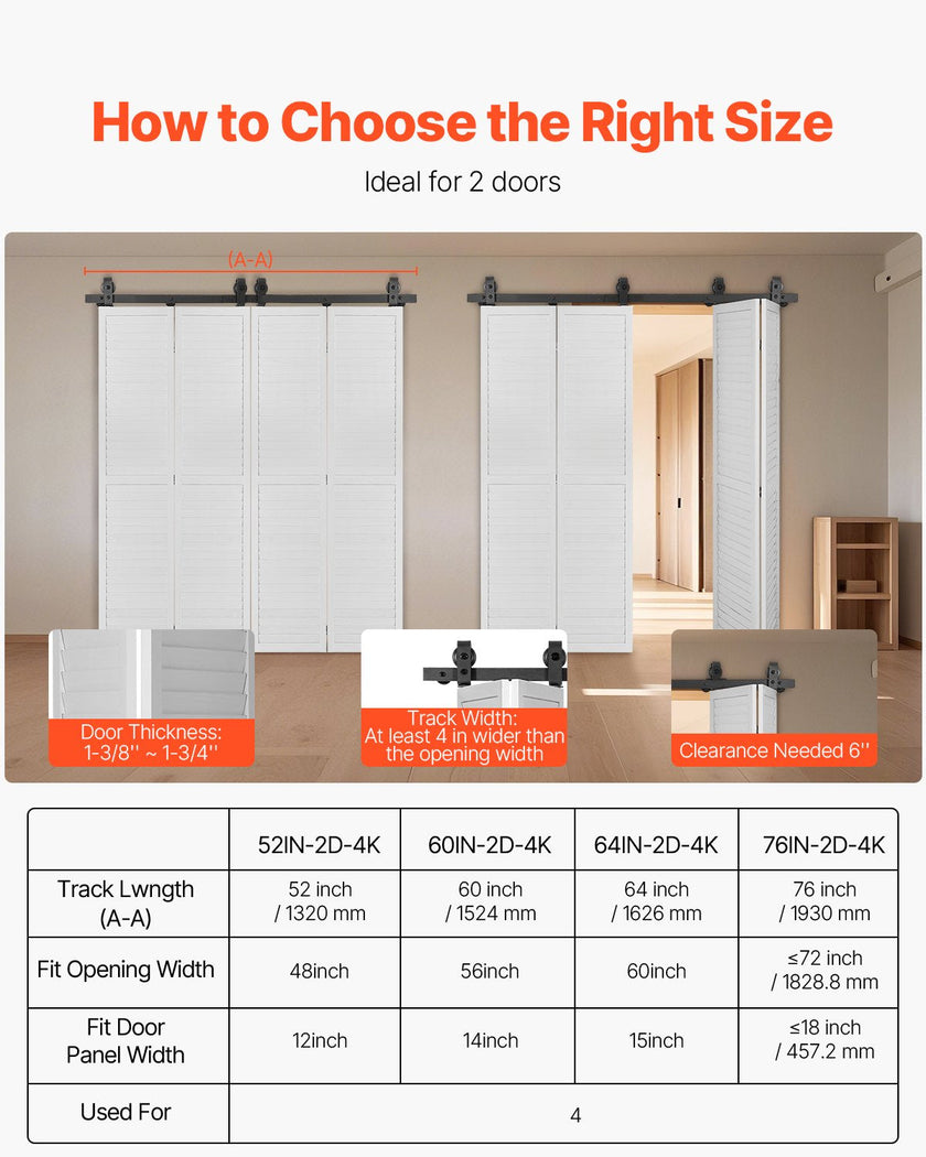 VEVOR Bi-Folding Sliding Barn Door Hardware Track Kit 60