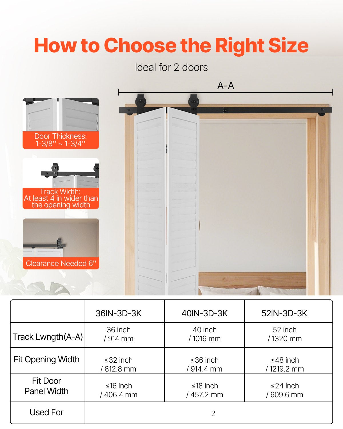 VEVOR Bi-Folding Sliding Barn Door Hardware Track Kit 52