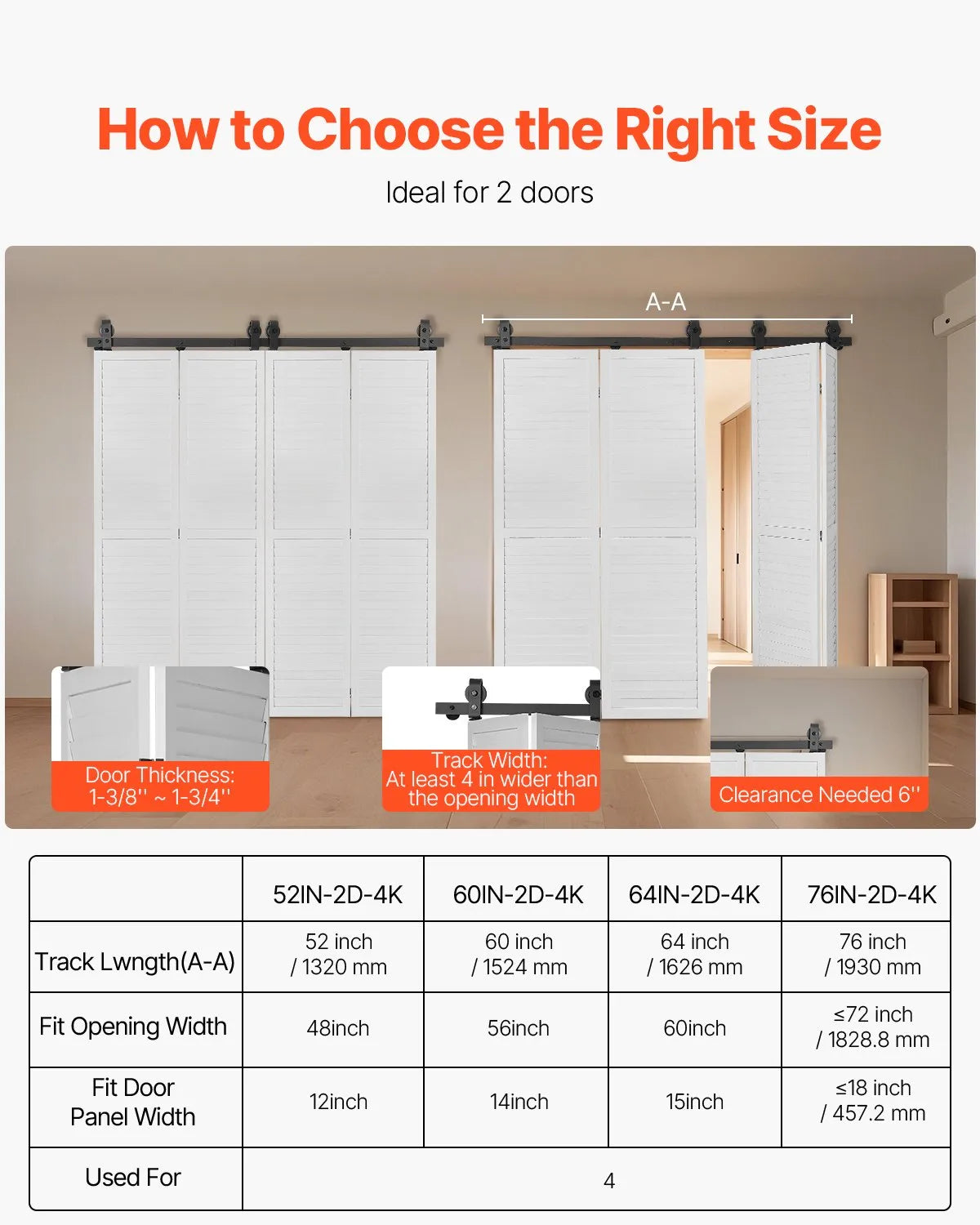 VEVOR Bi-Folding Sliding Barn Door Hardware Track Kit 76