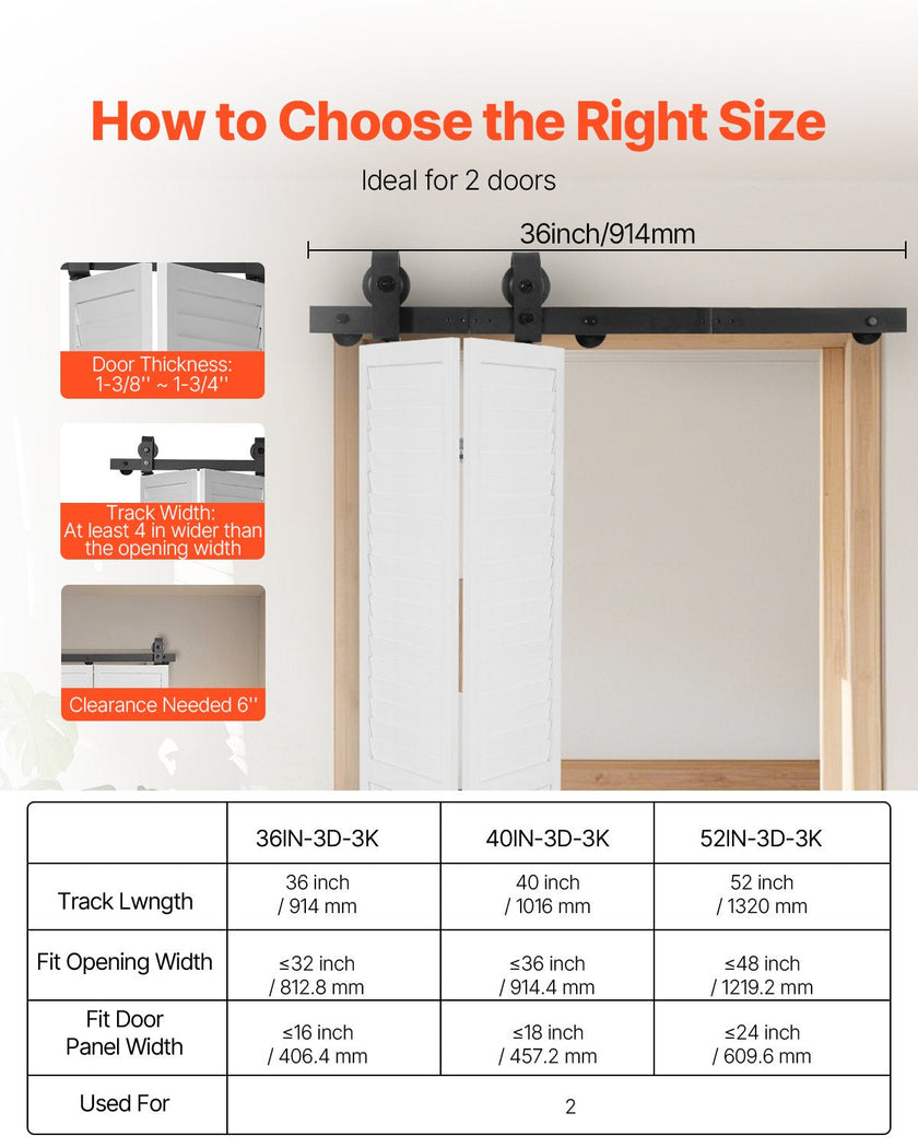 VEVOR Bi-Folding Sliding Barn Door Hardware Track Kit 36