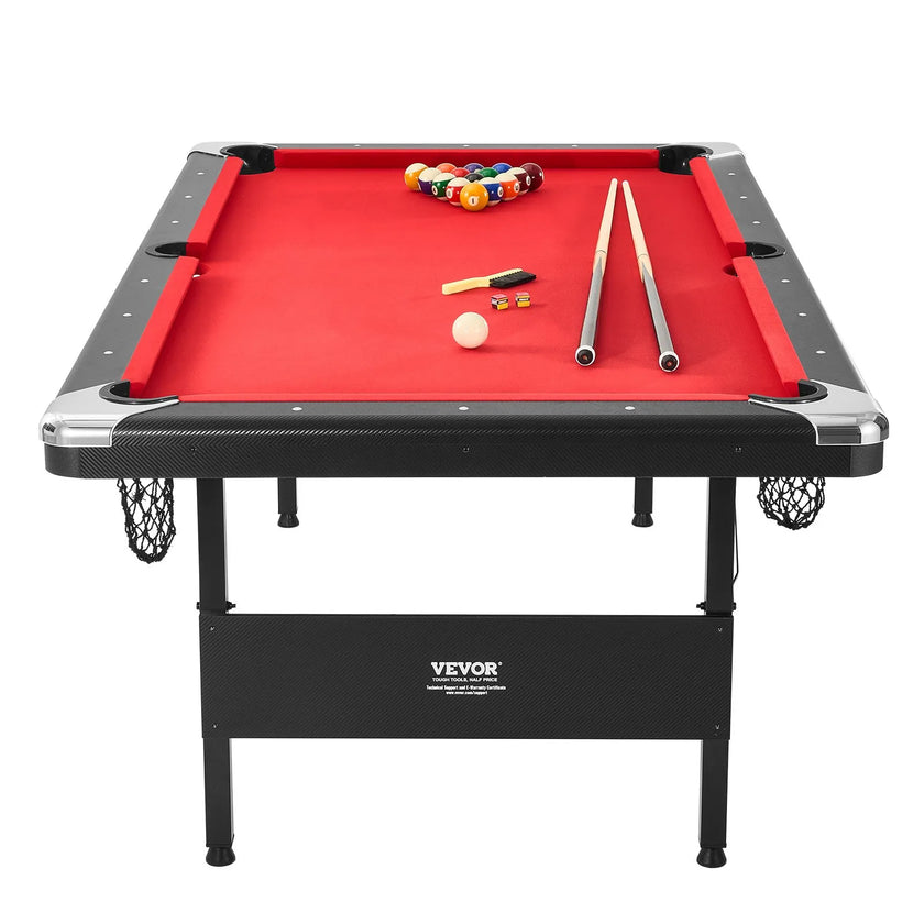 VEVOR Billiards Table, 7 ft Pool Table, Portable Foldable Space-Saving Table, Billiard Table Set Includes Balls, Cues, Chalks and Brush, Black with Red Cloth, Perfect for Family Game Room Kids Adults