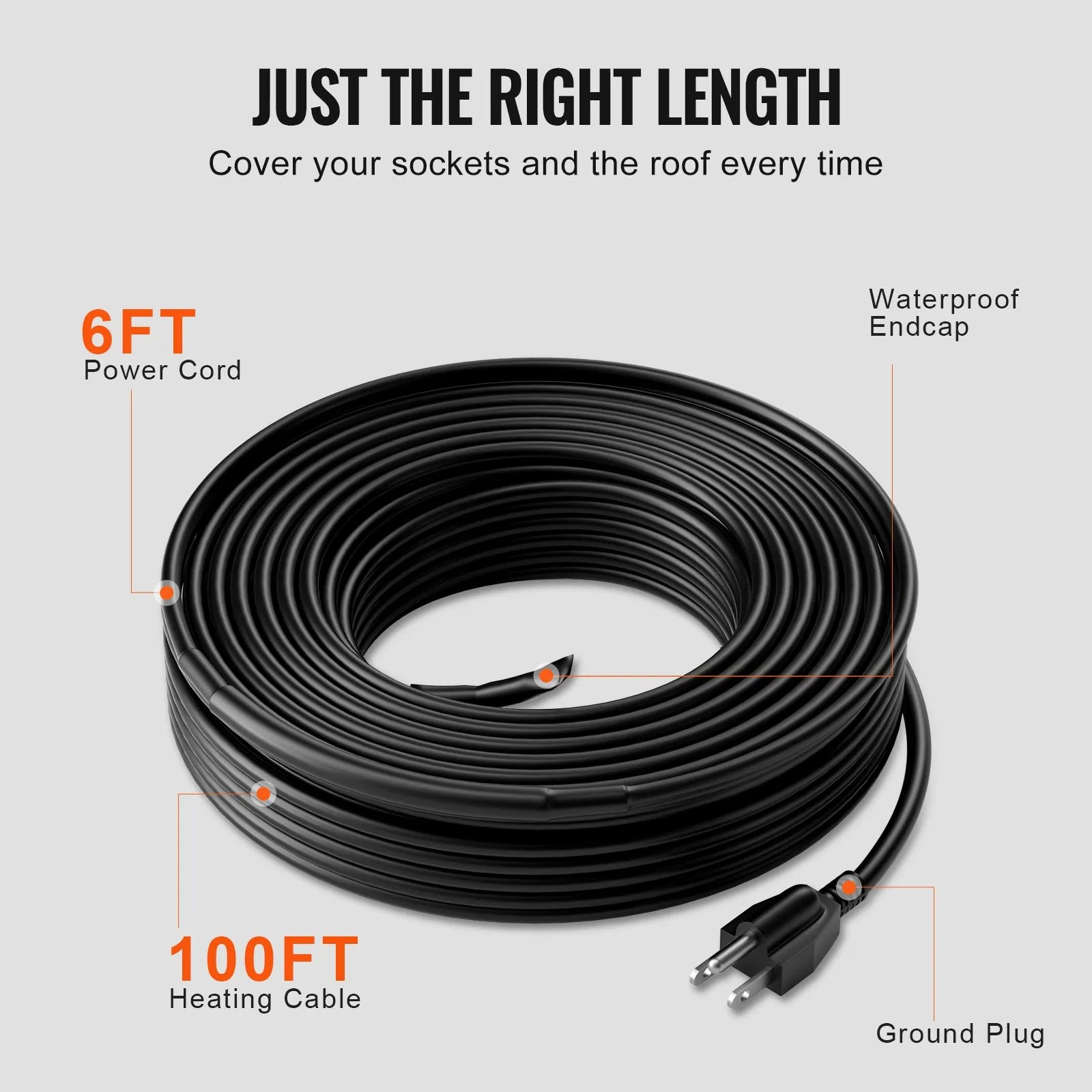 VEVOR Self-Regulating Pipe Heating Cable 100FT 5W/FT Heat Tape for Pipes Roof