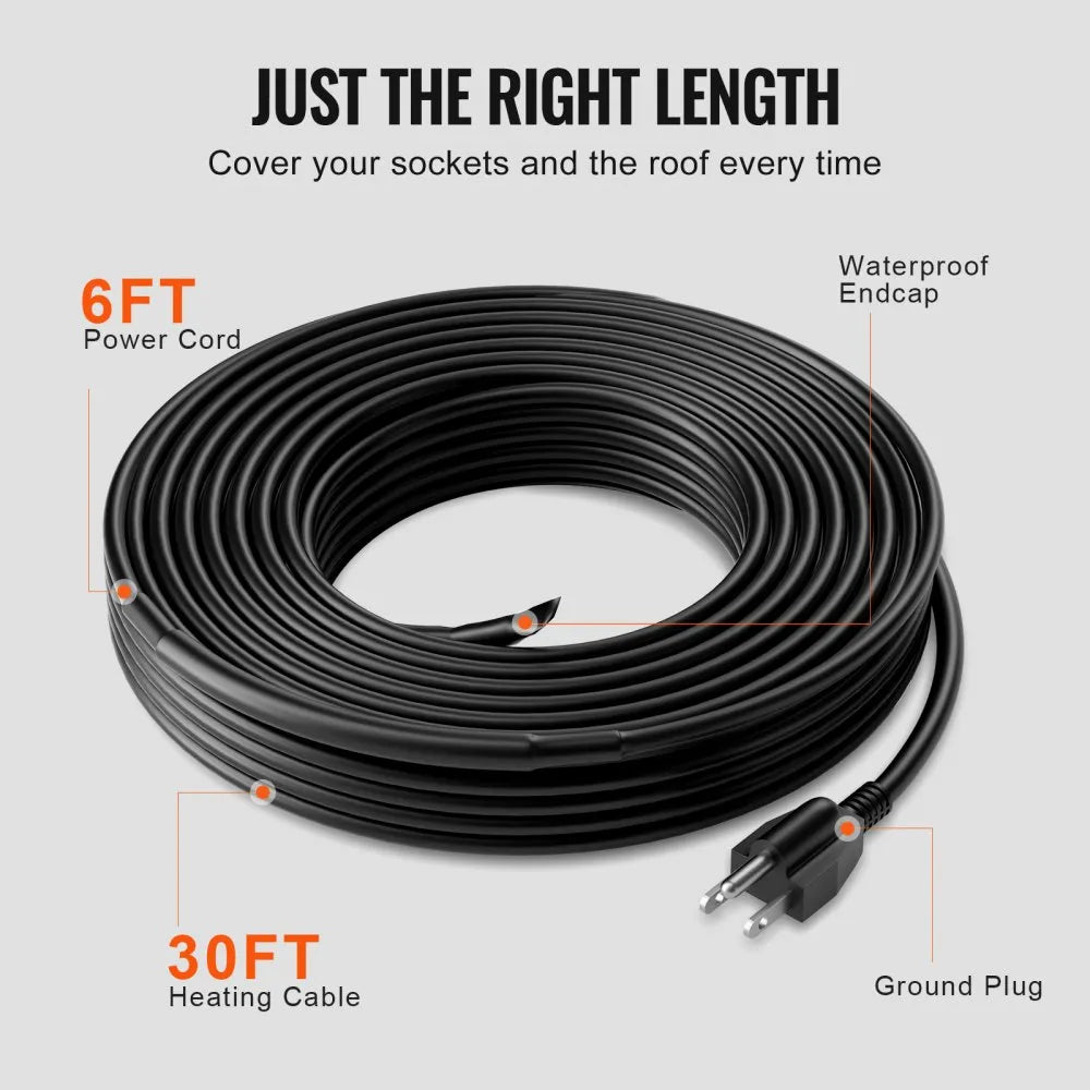VEVOR Self-Regulating Pipe Heating Cable 30FT 5W/FT Heat Tape for Pipes Roof