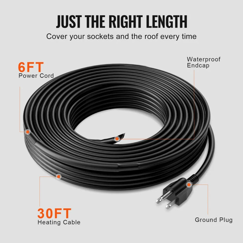 VEVOR Self-Regulating Pipe Heating Cable 30FT 5W/FT Heat Tape for Pipes Roof