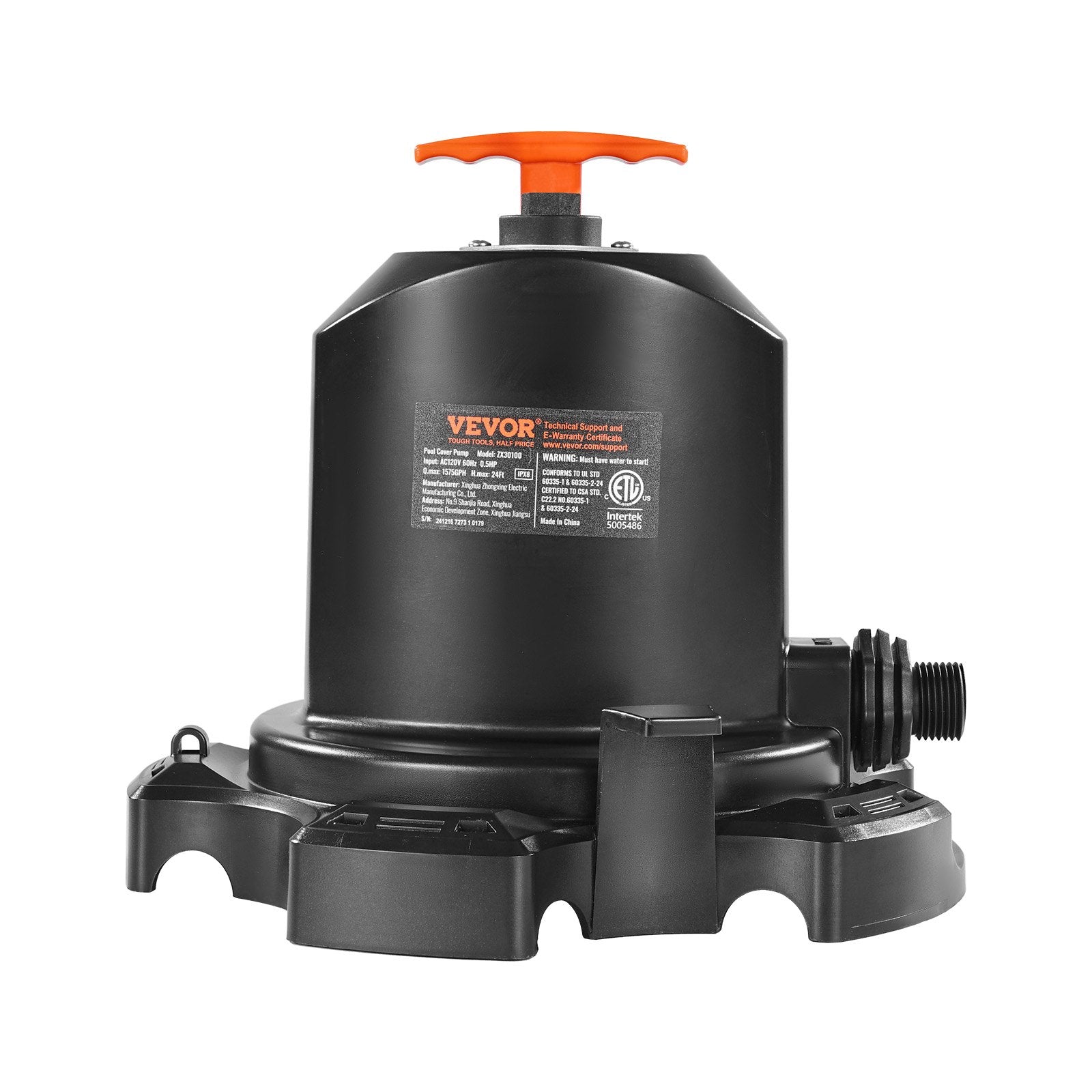 VEVOR Pool Cover Pump Submersible Swimming 1/2 HP 1575 GPH with 25 ft Power Cord