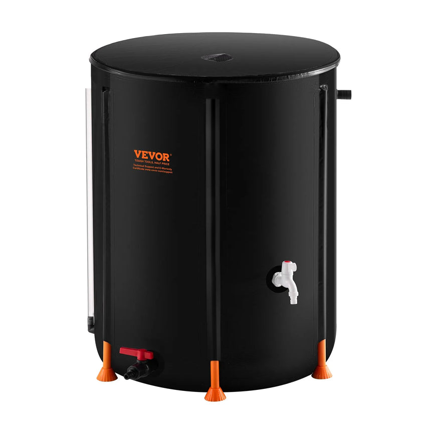 VEVOR Collapsible Rain Barrel 100 Gal Rain Catcher with Spigots and Overflow Kit