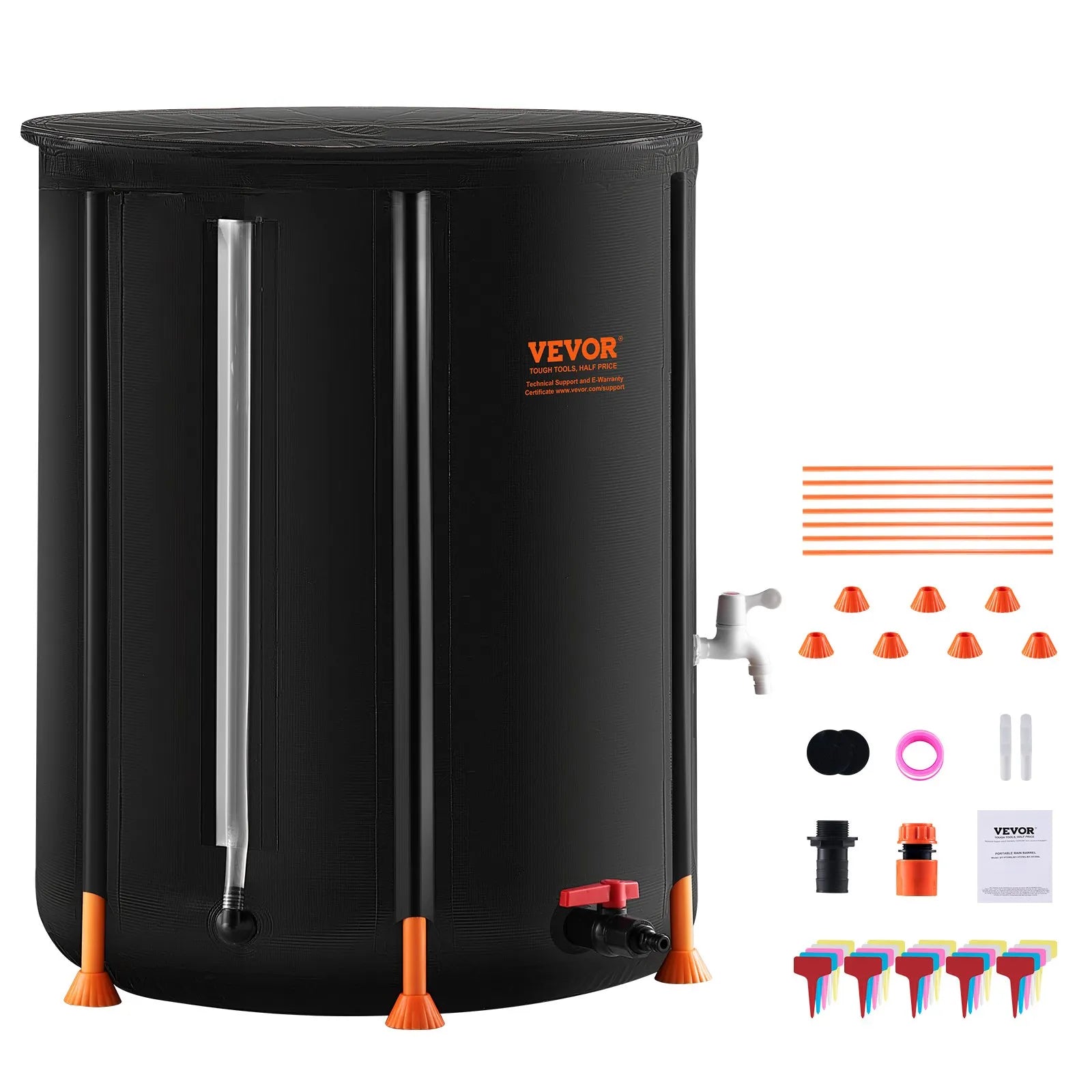 VEVOR Collapsible Rain Barrel 100 Gal Rain Catcher with Spigots and Overflow Kit