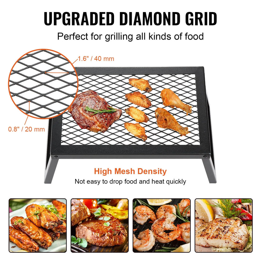 VEVOR Folding Campfire Grill, Heavy Duty Steel Mesh Grate, 18