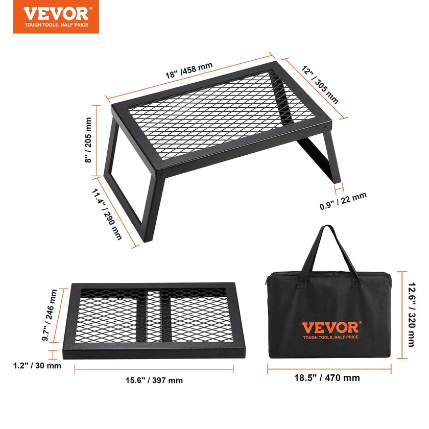 VEVOR Folding Campfire Grill, Heavy Duty Steel Mesh Grate, 18