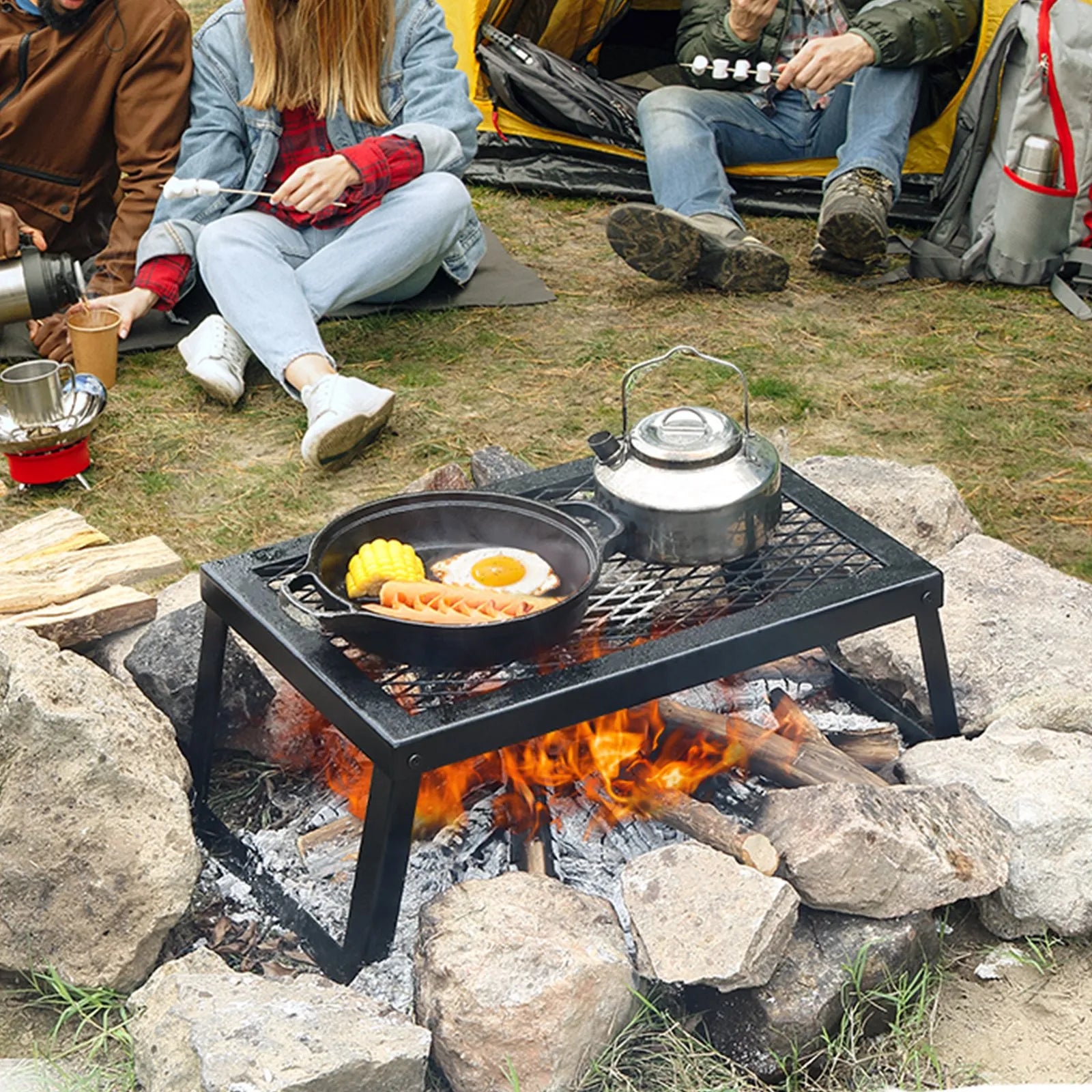 VEVOR Folding Campfire Grill, Heavy Duty Steel Mesh Grate, 18