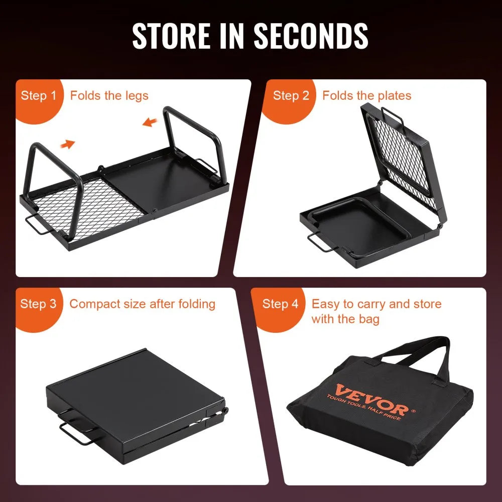 VEVOR Folding Campfire Grill, Heavy Duty Steel Mesh Grate, 22.4